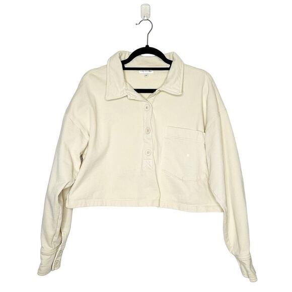 Good American Crop Sweater Button Down Women's Cream Size Large - Picture 1 of 4